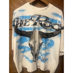 WWE The Rock Brahma Bull Graphic T-Shirt White Blue Mens XL Tee